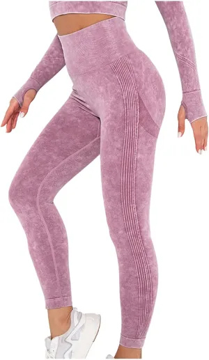 Akklian Gym Yoga Pants Compression Leggings for Women High Waist Butt Lifting Leggings Comfy Stretchy Striped Sports Leggings
