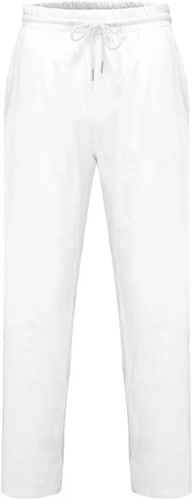 Akklian Mens Linen Drawstring Pants Elastic Waist Lightweight Trouser Casual Loose Summer Beach Yoga Pant Soft Comfy Trouser
