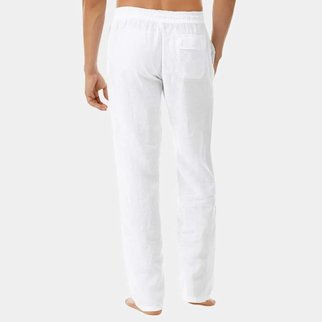 Akklian Mens Linen Drawstring Pants Elastic Waist Lightweight Trouser Casual Loose Summer Beach Yoga Pant Soft Comfy Trouser