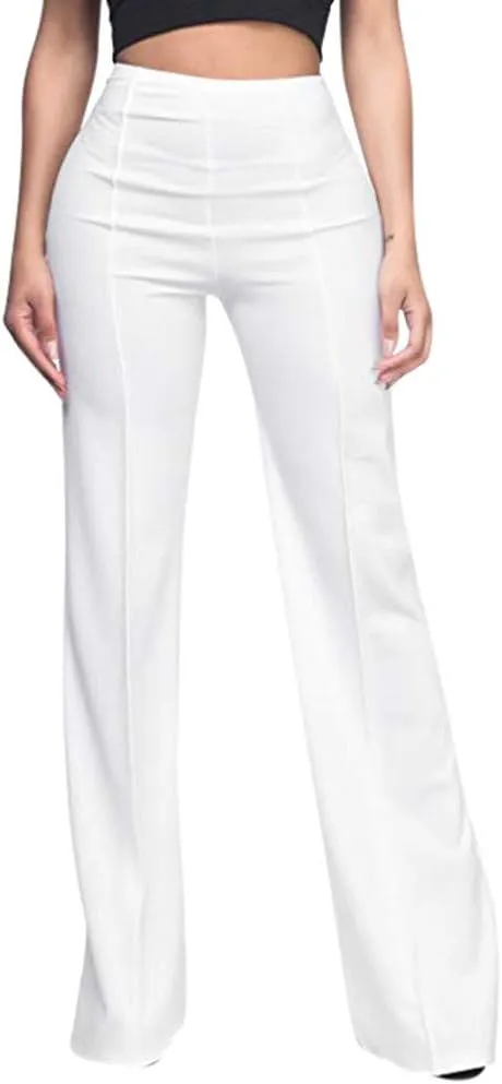 Akklian Women High Waisted Casual Pants Business Long Trousers Straight Wide Leg Pant Tummy Control Leggings Work Office Pant
