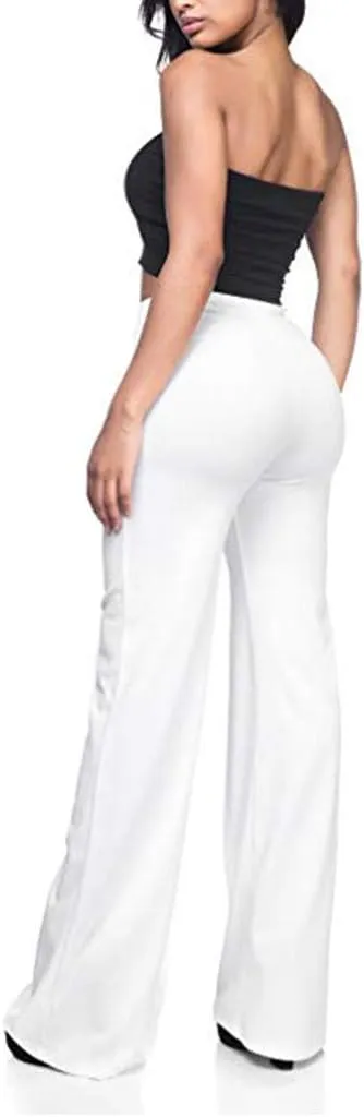 Akklian Women High Waisted Casual Pants Business Long Trousers Straight Wide Leg Pant Tummy Control Leggings Work Office Pant