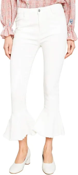 Anna-Kaci Women's Boho Ripped Frayed Raw Ruffle Hem Denim Jeans Flared Pants