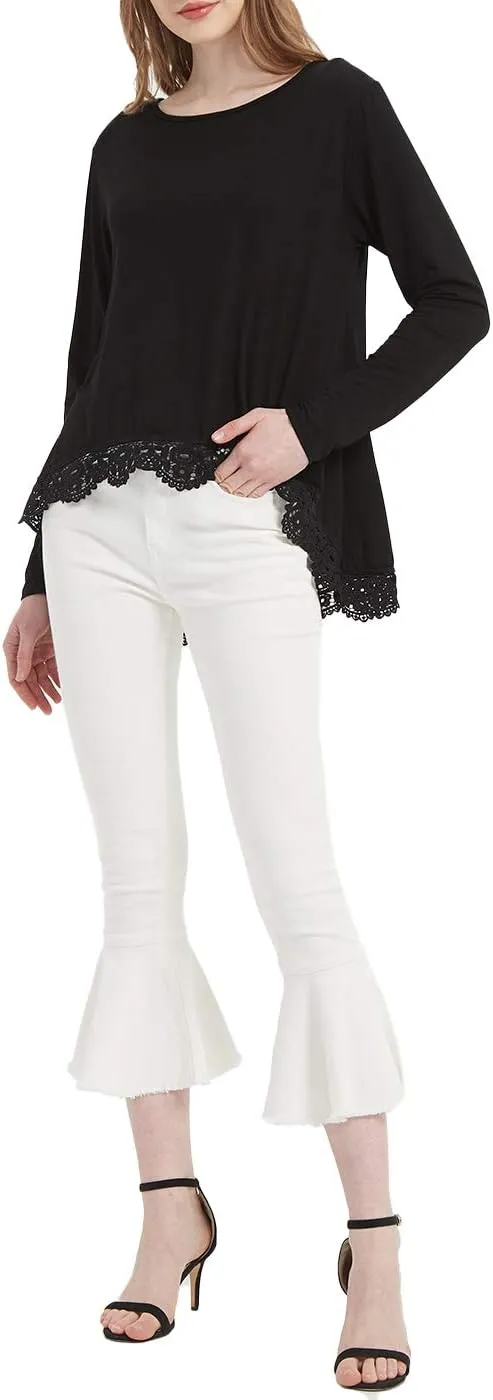 Anna-Kaci Women's Boho Ripped Frayed Raw Ruffle Hem Denim Jeans Flared Pants