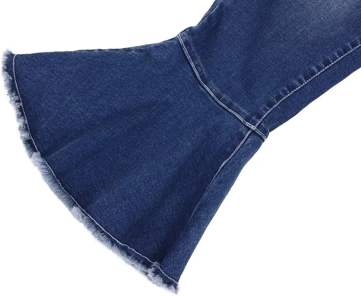 Anna-Kaci Women's Boho Ripped Frayed Raw Ruffle Hem Denim Jeans Flared Pants