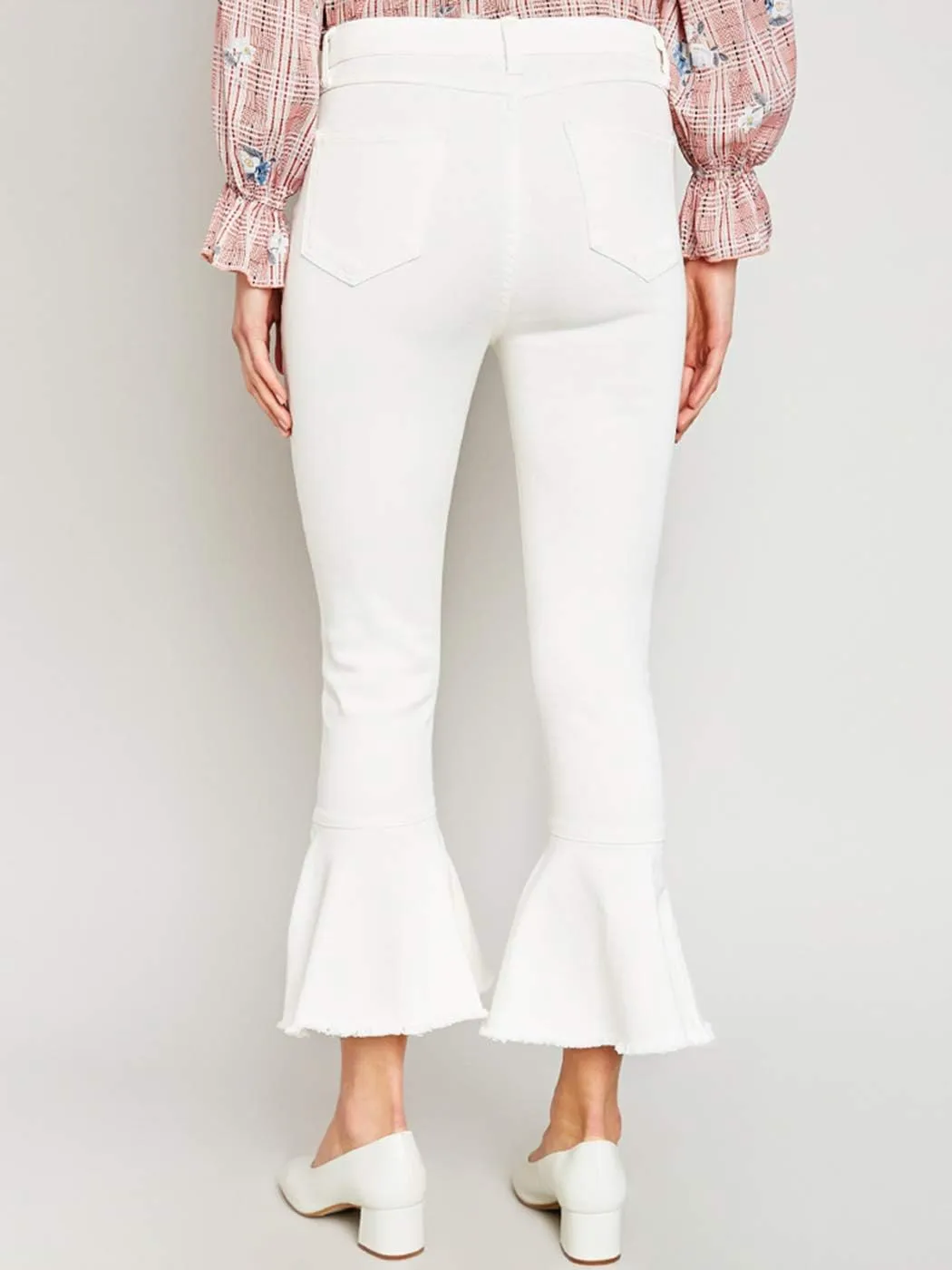 Anna-Kaci Women's Boho Ripped Frayed Raw Ruffle Hem Denim Jeans Flared Pants
