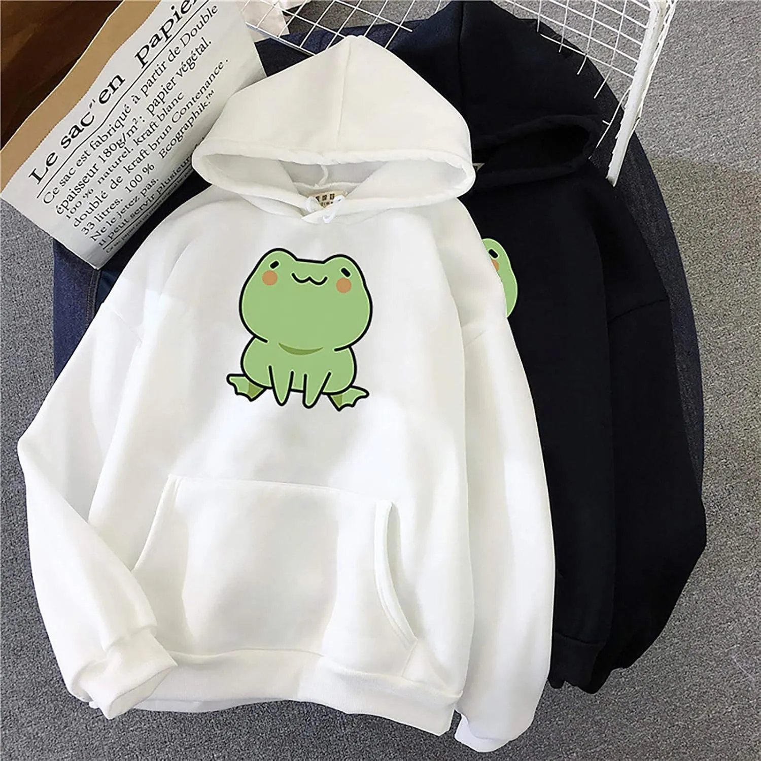 Attine Cute Frog Hoodie for Womens 2024 Long Sleeve Patchwork Sweatshirts Kawaii Frog Graphic Pullover with Pocket