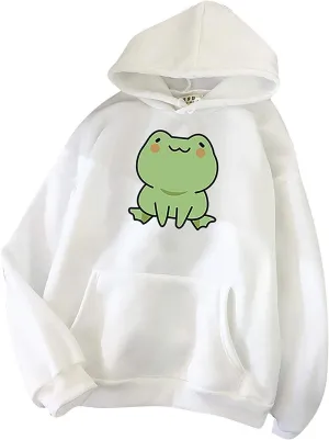 Attine Cute Frog Hoodie for Womens 2024 Long Sleeve Patchwork Sweatshirts Kawaii Frog Graphic Pullover with Pocket