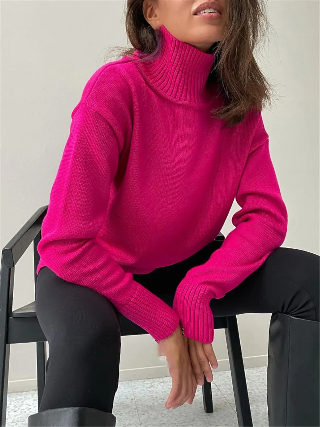 Autumn and Winter Women's Sweater Pullover Basic Turtleneck Oversized Sweater Retro Knitted Sweater