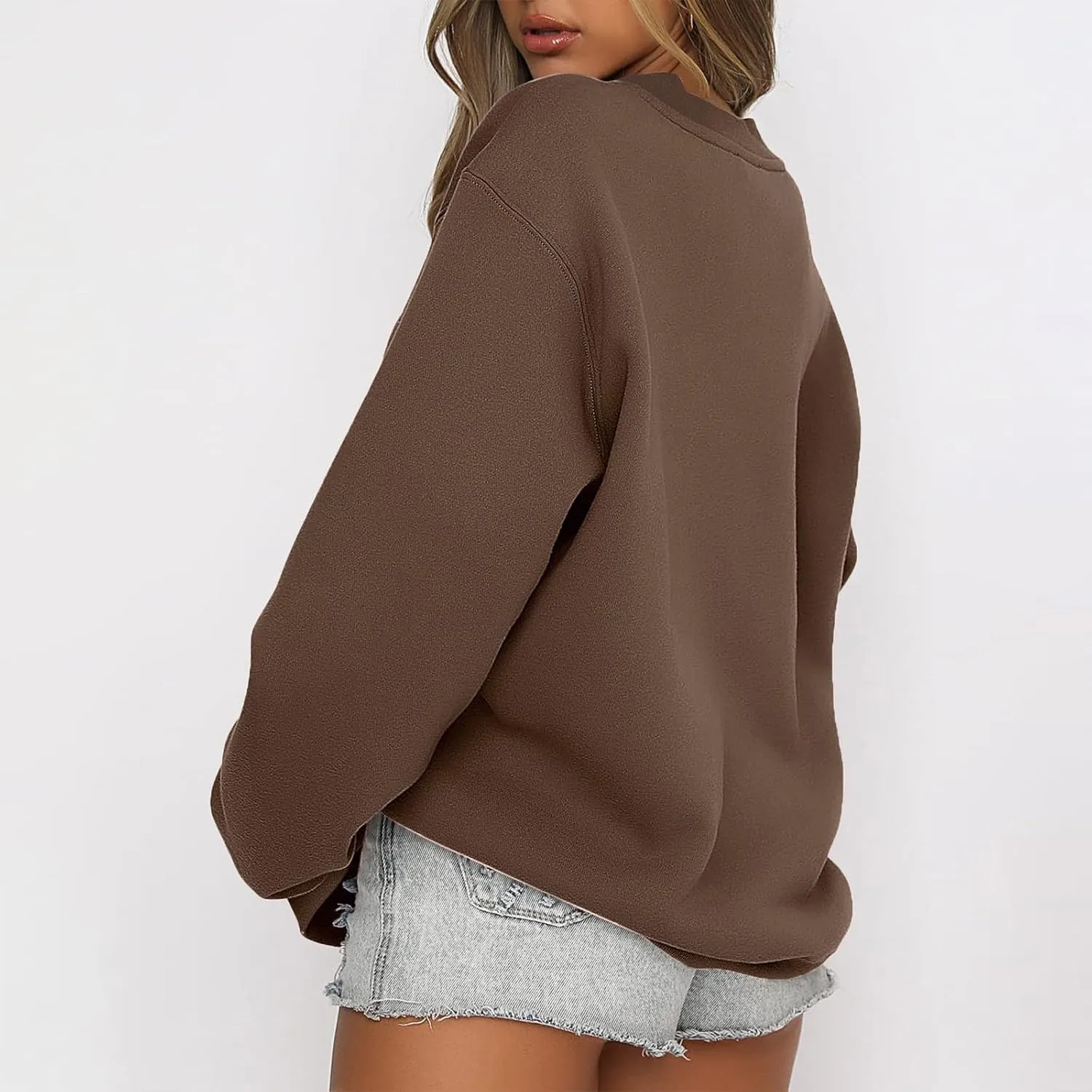 Azeralia Oversized Sweatshirt For Women Solid Round Neck Long Sleeve Pullover Fall Trendy Casual Loose Sweatshirts