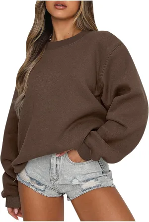 Azeralia Oversized Sweatshirt For Women Solid Round Neck Long Sleeve Pullover Fall Trendy Casual Loose Sweatshirts