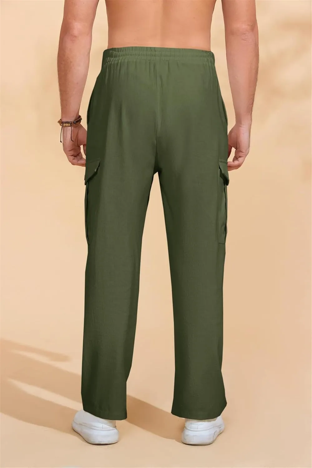 Baggy Beach Pants for Men Lightweight Casual Yoga Workout Linen Pant Waist Elastic Drawstring Breathable Soft Slacks