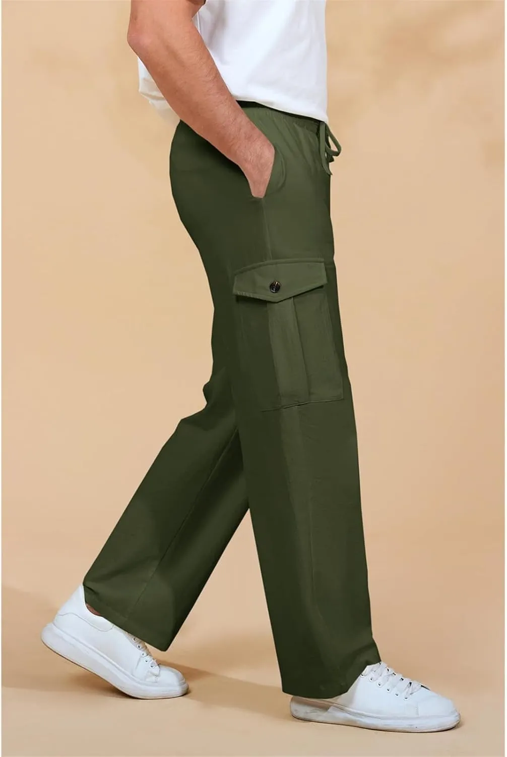 Baggy Beach Pants for Men Lightweight Casual Yoga Workout Linen Pant Waist Elastic Drawstring Breathable Soft Slacks