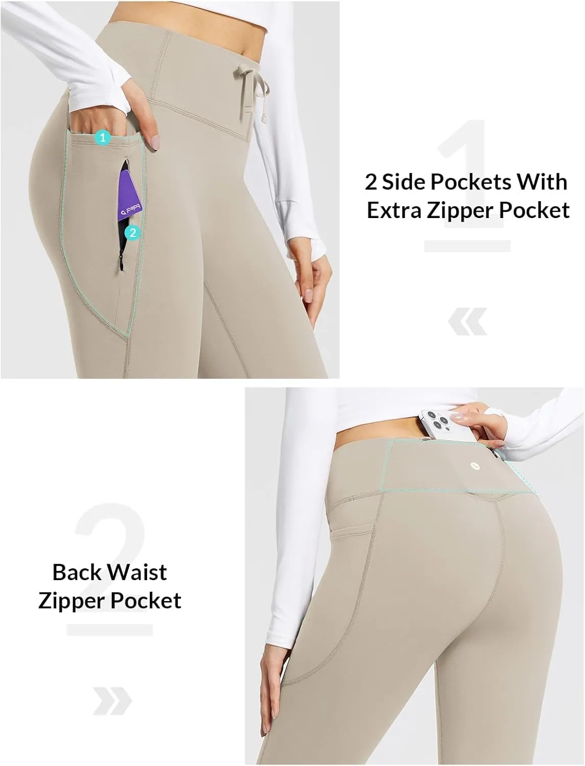 baleaf Women's Fleece Lined Pants Winter Thermal Warm Bootcut Flare Leggings Hiking Yoga Pants with Zip Pockets Cold Weather