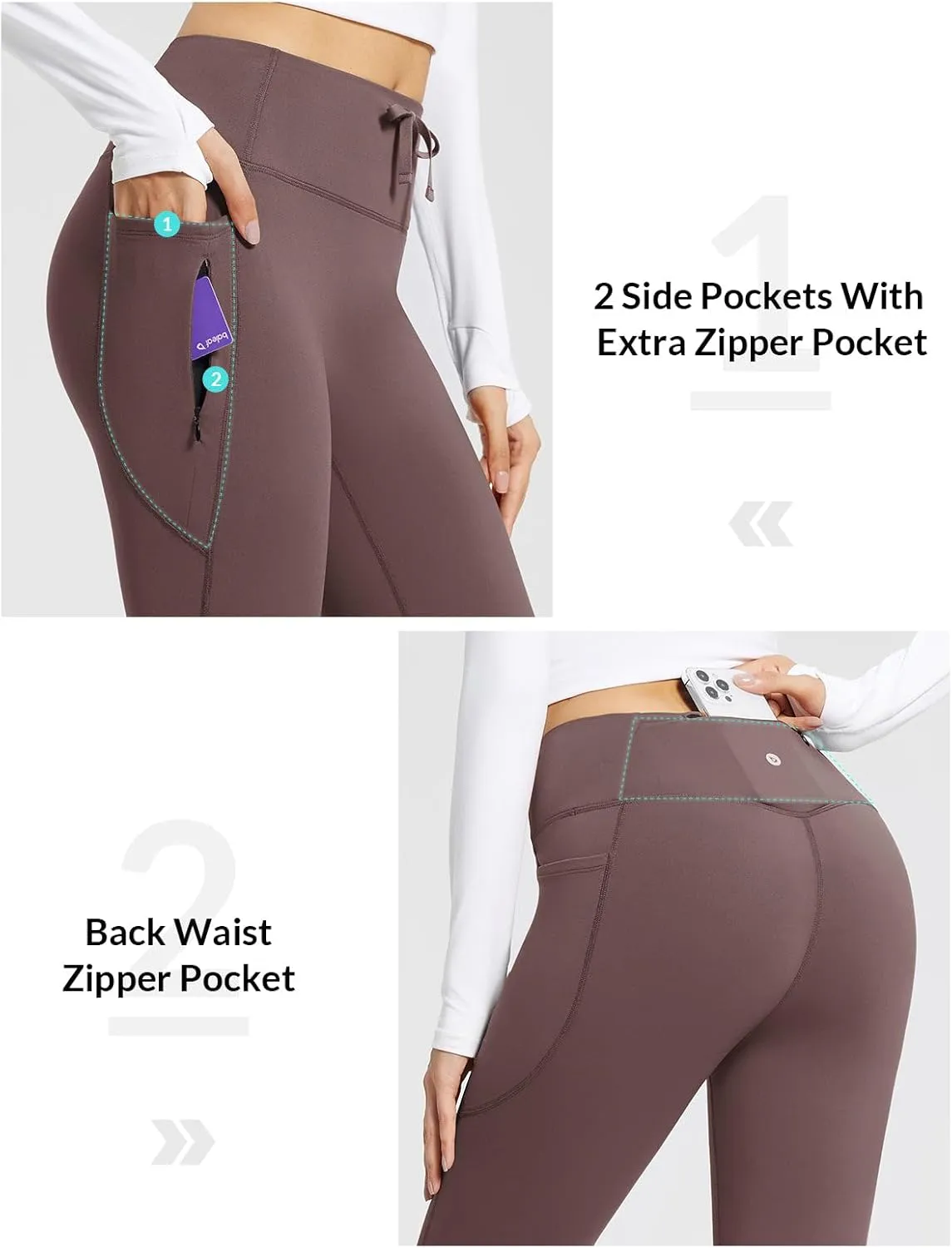 baleaf Women's Fleece Lined Pants Winter Thermal Warm Bootcut Flare Leggings Hiking Yoga Pants with Zip Pockets Cold Weather