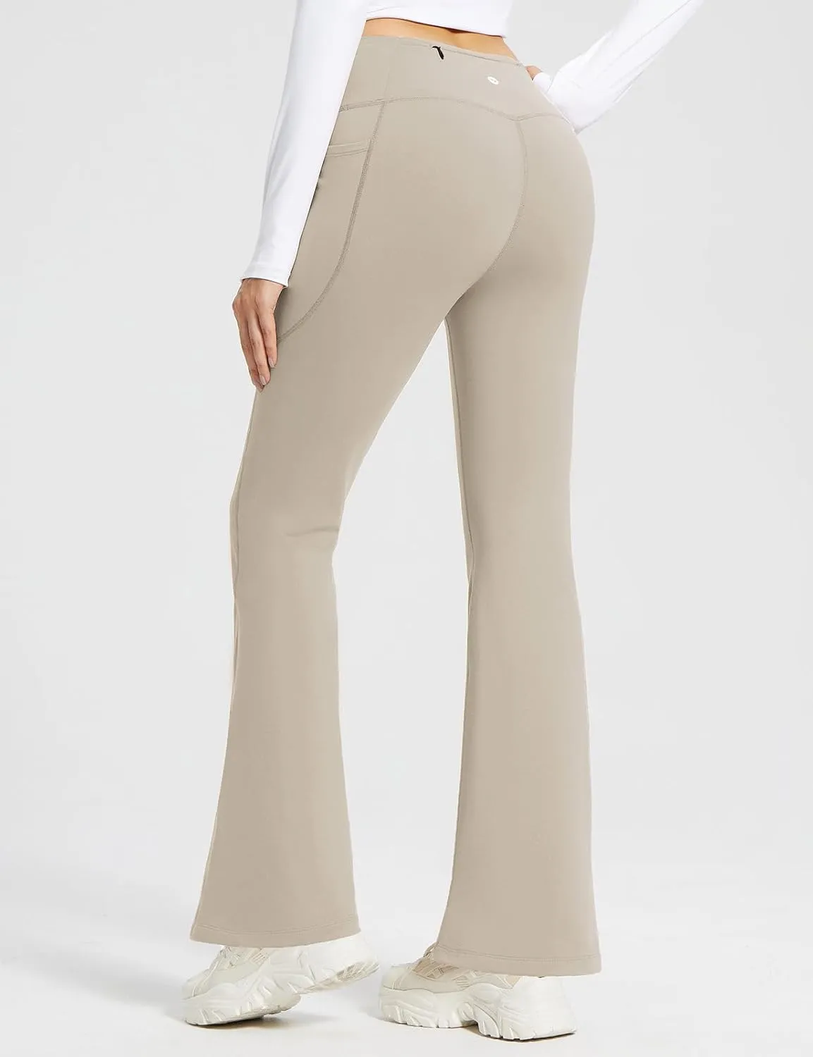 baleaf Women's Fleece Lined Pants Winter Thermal Warm Bootcut Flare Leggings Hiking Yoga Pants with Zip Pockets Cold Weather