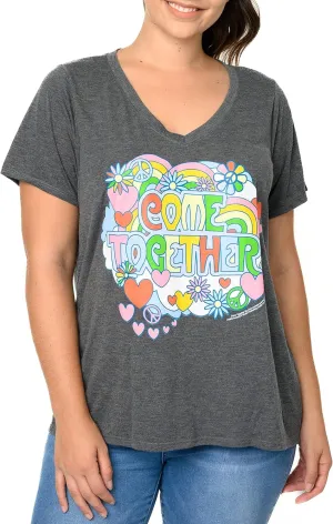 Beatles Plus Size Womens T-Shirt V-Neck Come Together Vintage Print