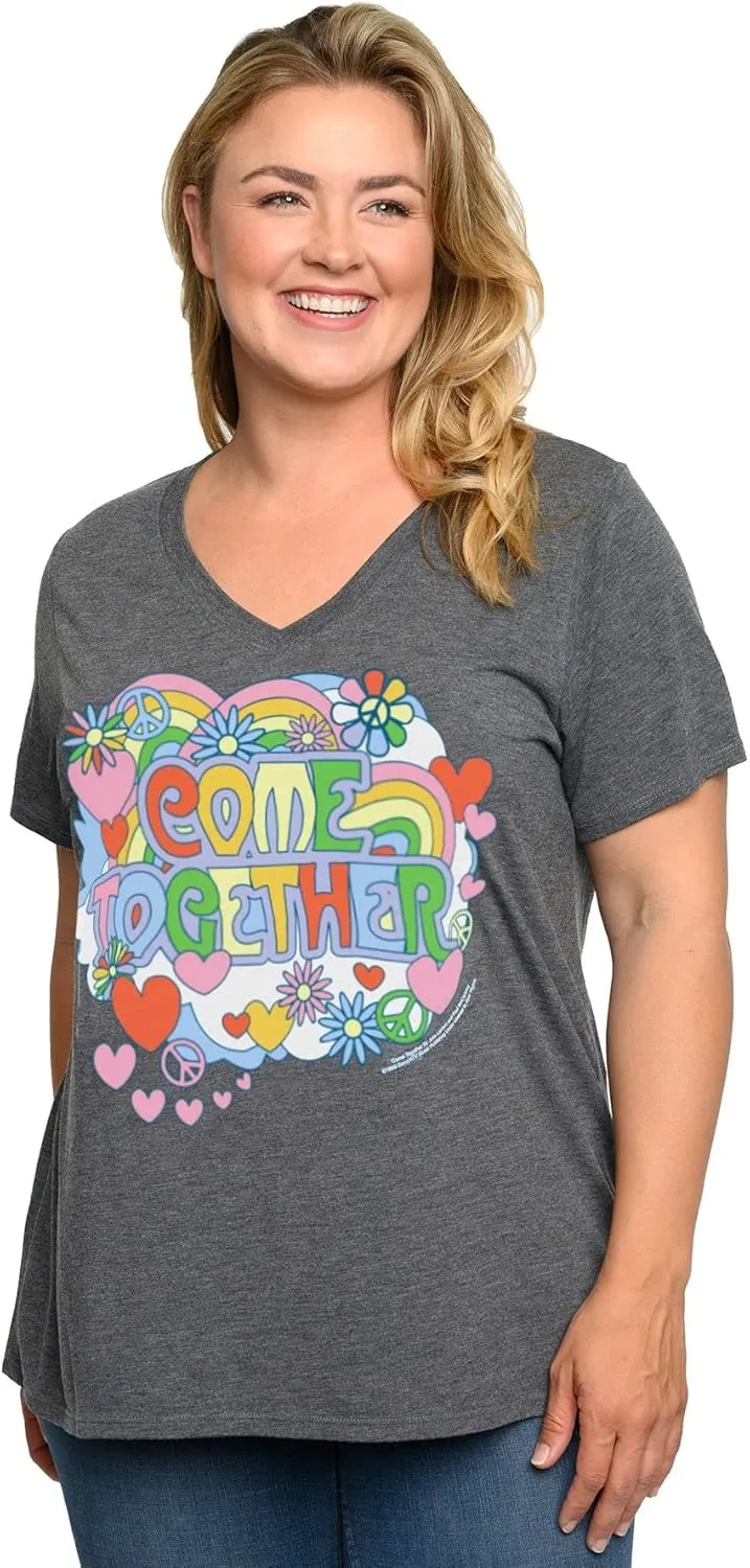 Beatles Plus Size Womens T-Shirt V-Neck Come Together Vintage Print