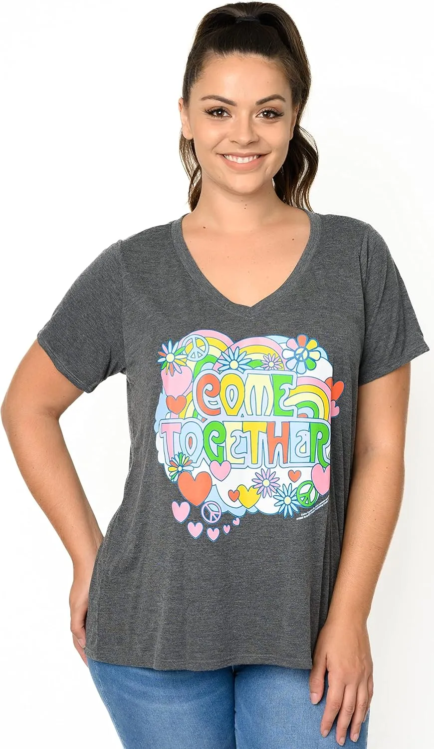 Beatles Plus Size Womens T-Shirt V-Neck Come Together Vintage Print