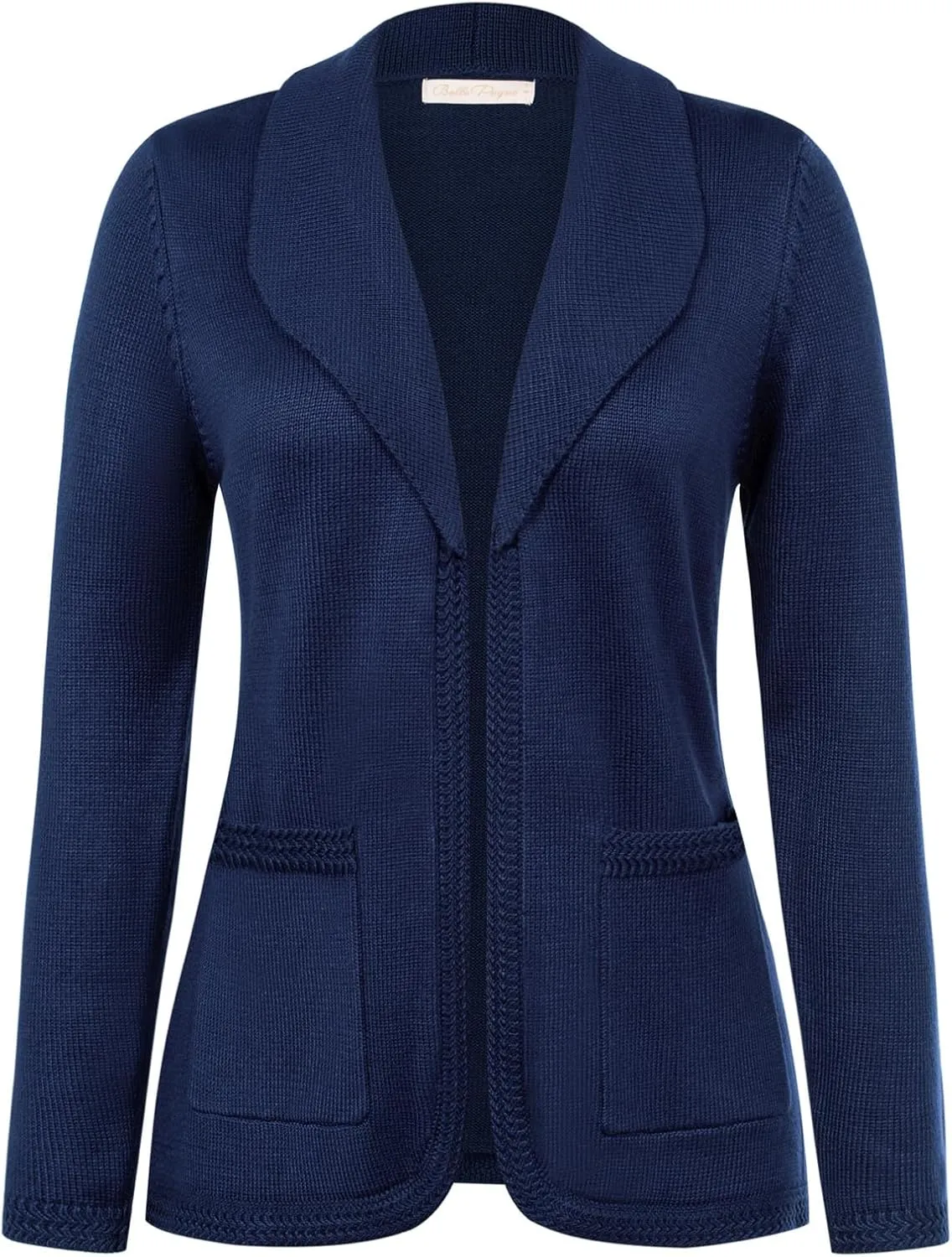 Belle Poque Women Sweater Blazer Vintage Cardigan Sweater V Neck Shawl Lapel Collar Cardigan with Pockets