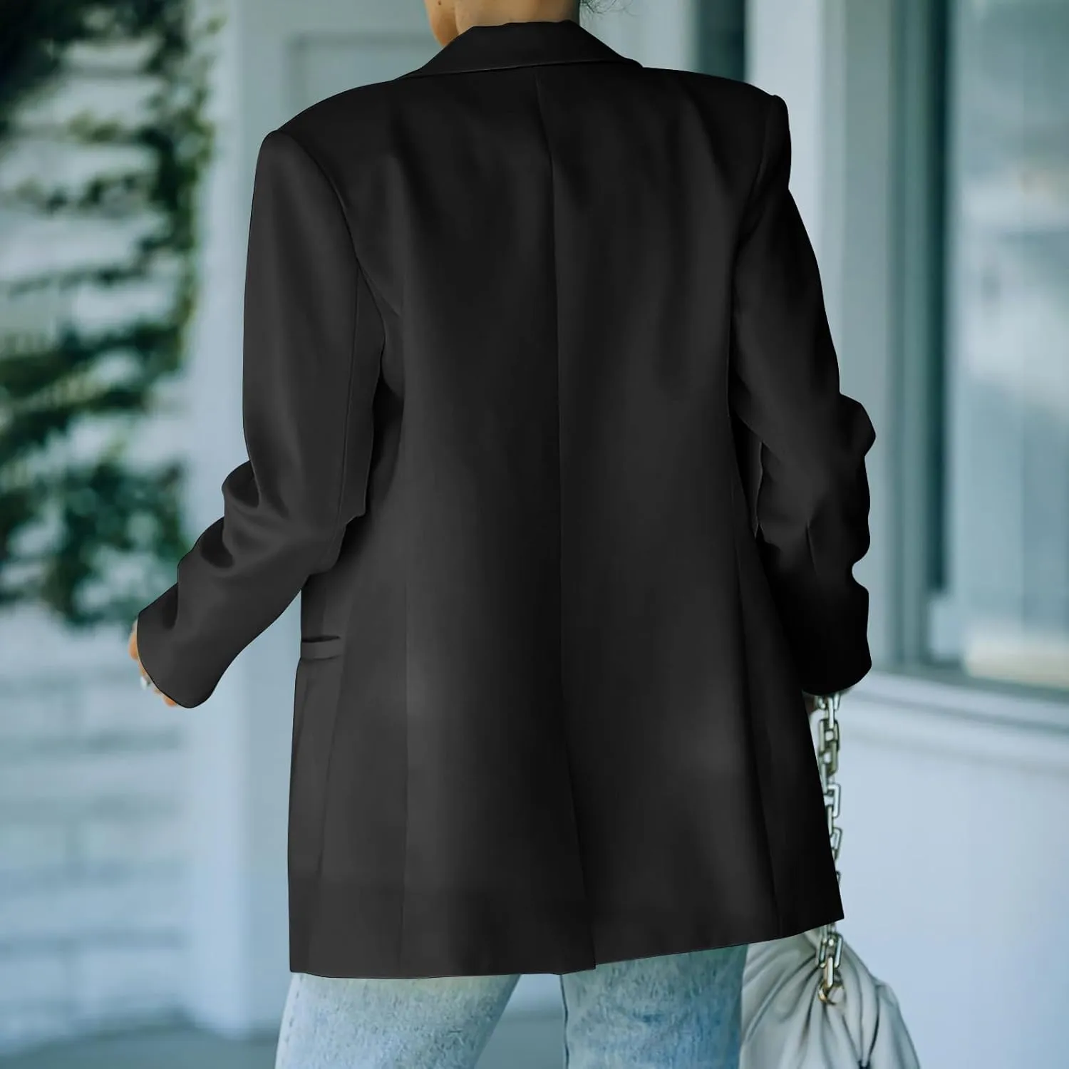 Blazers for Women One Button Work Office Suit Jackets with Pockets Long Sleeve Lapel Open Front Trendy Tailored Coat