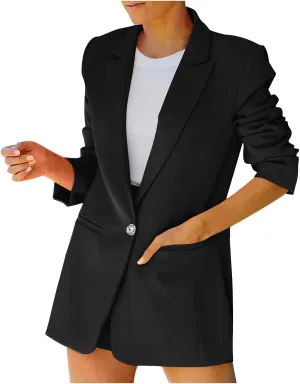 Blazers for Women One Button Work Office Suit Jackets with Pockets Long Sleeve Lapel Open Front Trendy Tailored Coat