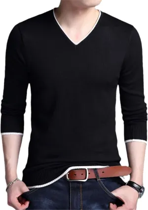 Bollrllr 2023 Men's Casual Long Sleeve Sweater V Neck Knitted Pullover Retro Slim Knitted Sweater
