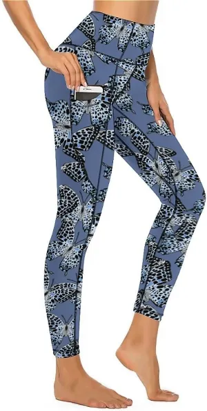 Butterfly Print Extra Long Yoga Pants Tummy Control Yoga Pants Christmas Leggings Shapewear Athletic for Women Winter