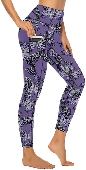 Butterfly Print Extra Long Yoga Pants Tummy Control Yoga Pants Christmas Leggings Shapewear Athletic for Women Winter