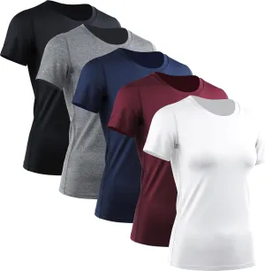 CADMUS 3/4/5 Pack Women's Compression Shirt Running Athletic T-Shirts Workout Tops Baselayer Short Sleeve Yoga Gym Sports
