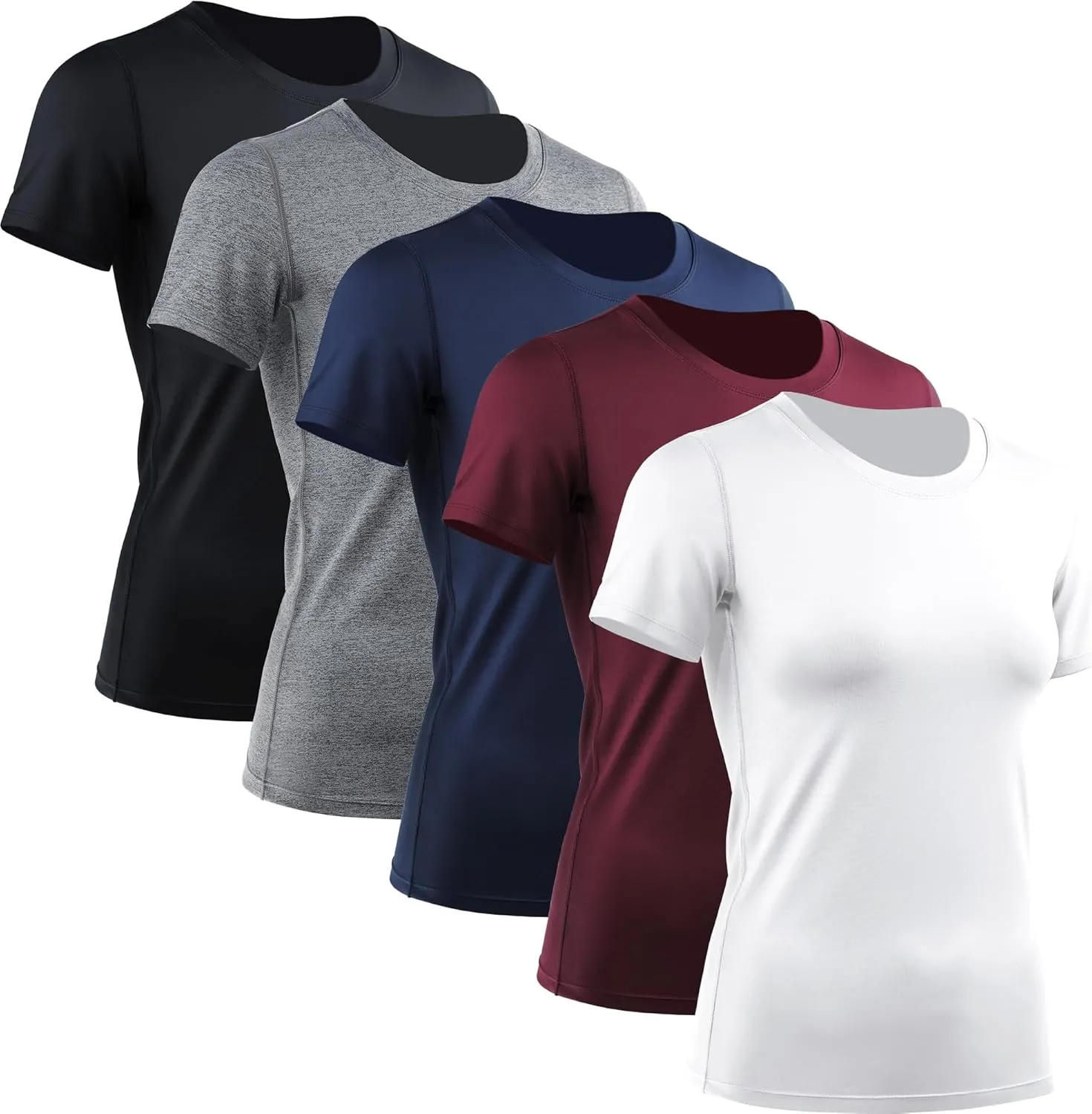 CADMUS 3/4/5 Pack Women's Compression Shirt Running Athletic T-Shirts Workout Tops Baselayer Short Sleeve Yoga Gym Sports