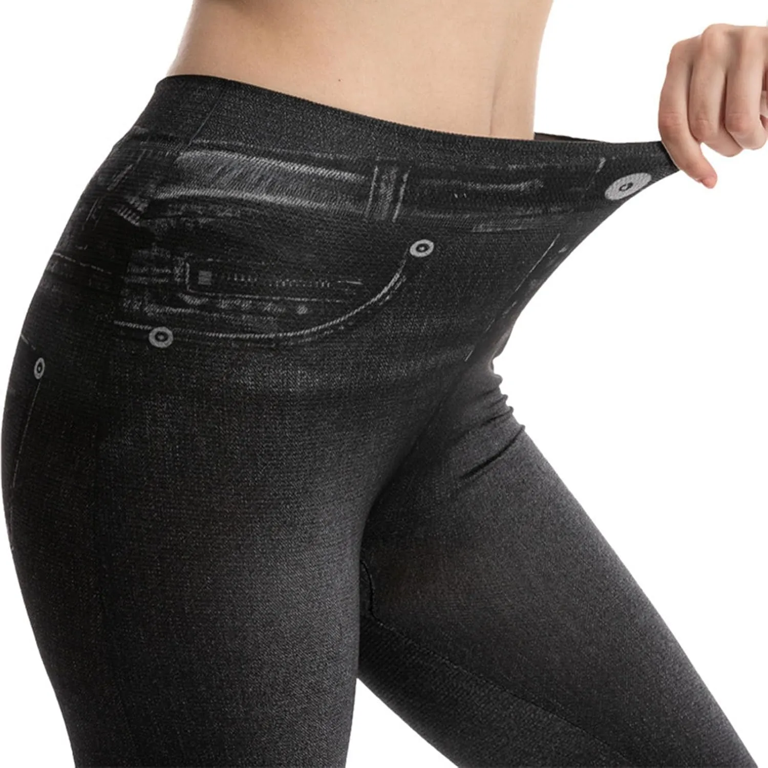 Capri Leggings for Women Jean Look Jeggings Super Comfy Stretch High Waisted Denim Skinny Pull-On Capri Pants Tights