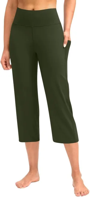 Capri Pants for Women Tummy Control Yoga Capris with Pockets Black Capri Leggings Straight Leg Crop Yoga Pant