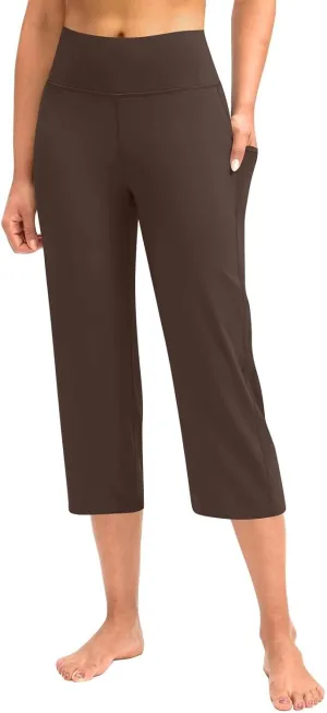 Capri Pants for Women Tummy Control Yoga Capris with Pockets Black Capri Leggings Straight Leg Crop Yoga Pant