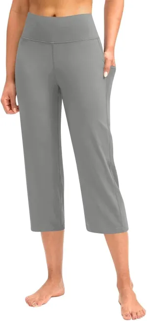 Capri Pants for Women Tummy Control Yoga Capris with Pockets Black Capri Leggings Straight Leg Crop Yoga Pant