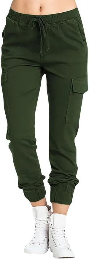 Cargo Joggers for Women Light Weight Stretchy Hiking Pants Drawstring Tapered Cinch Bottom Baggy Cargo Pants