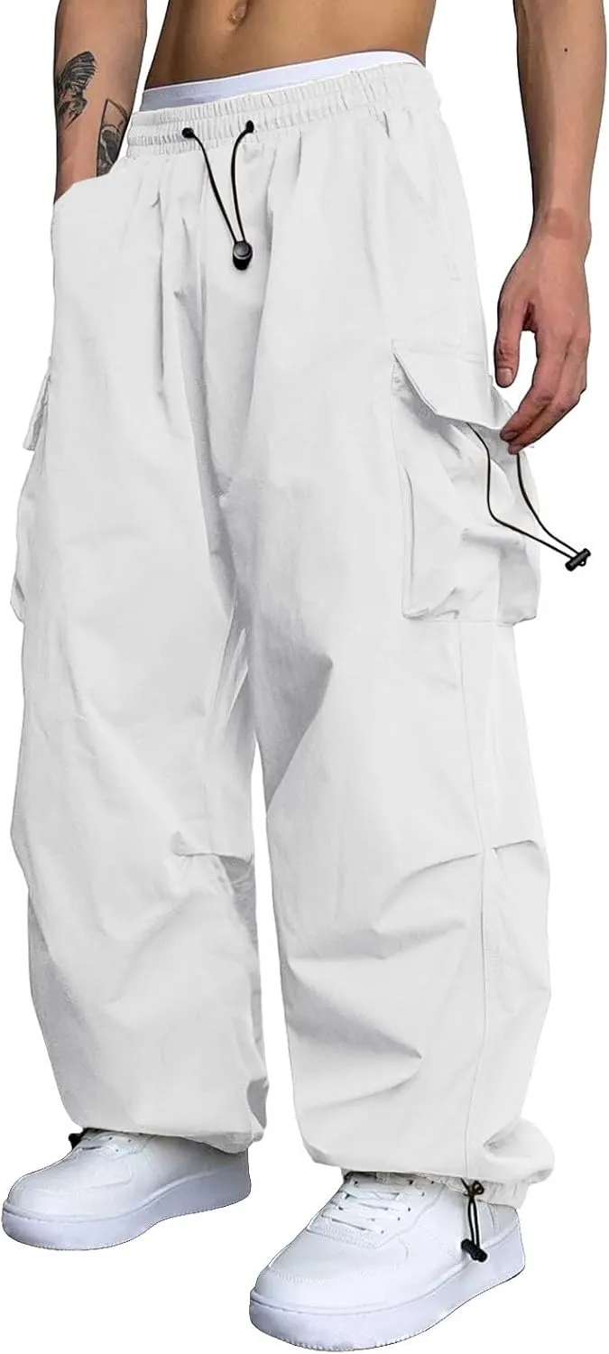 Cargo Pants for Men Baggy Parachute Pants Men Streetwear Y2K Joggers Drawstring Sweatpants Mens Lightweight Trousers
