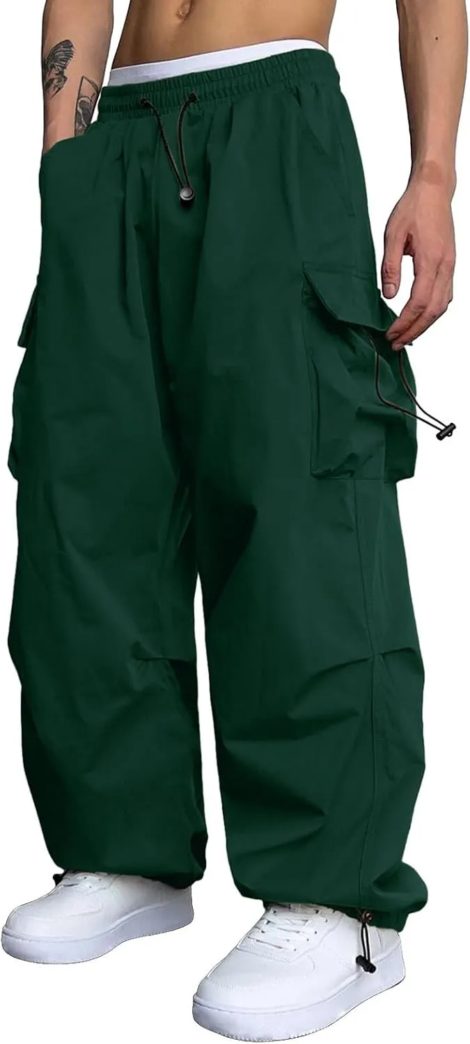 Cargo Pants for Men Baggy Parachute Pants Men Streetwear Y2K Joggers Drawstring Sweatpants Mens Lightweight Trousers