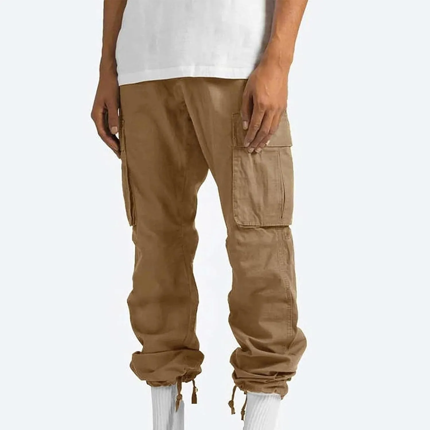 Cargo Pants for Men Multi Pockets Work Pants Breathable Elastic Waist Relaxed Hiking Outdoor Casual Pants Trouser