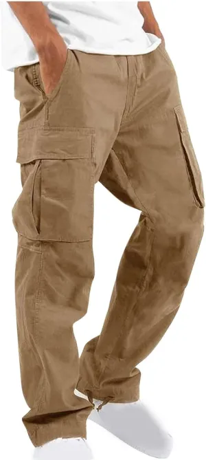 Cargo Pants for Men Multi Pockets Work Pants Breathable Elastic Waist Relaxed Hiking Outdoor Casual Pants Trouser