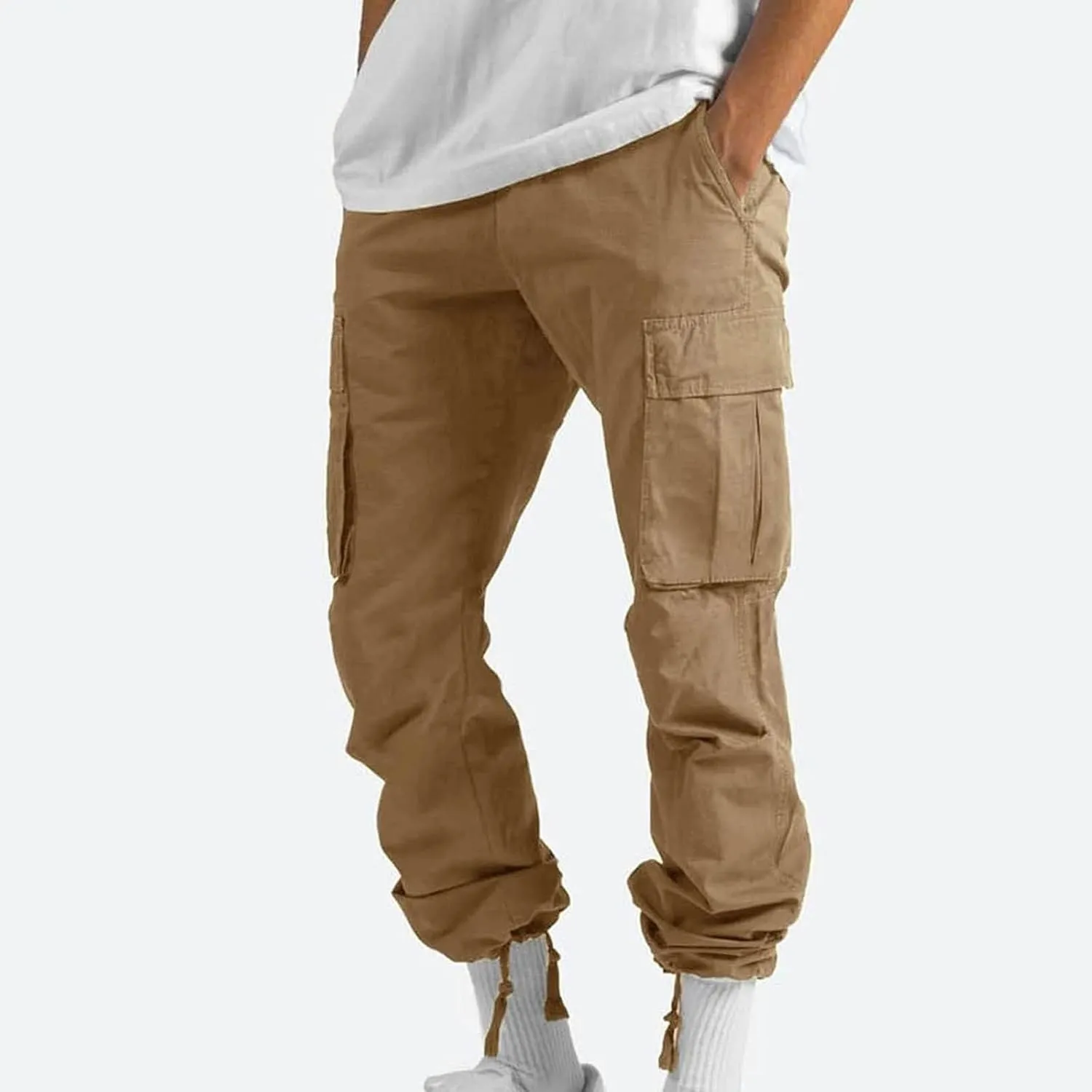 Cargo Pants for Men Multi Pockets Work Pants Breathable Elastic Waist Relaxed Hiking Outdoor Casual Pants Trouser