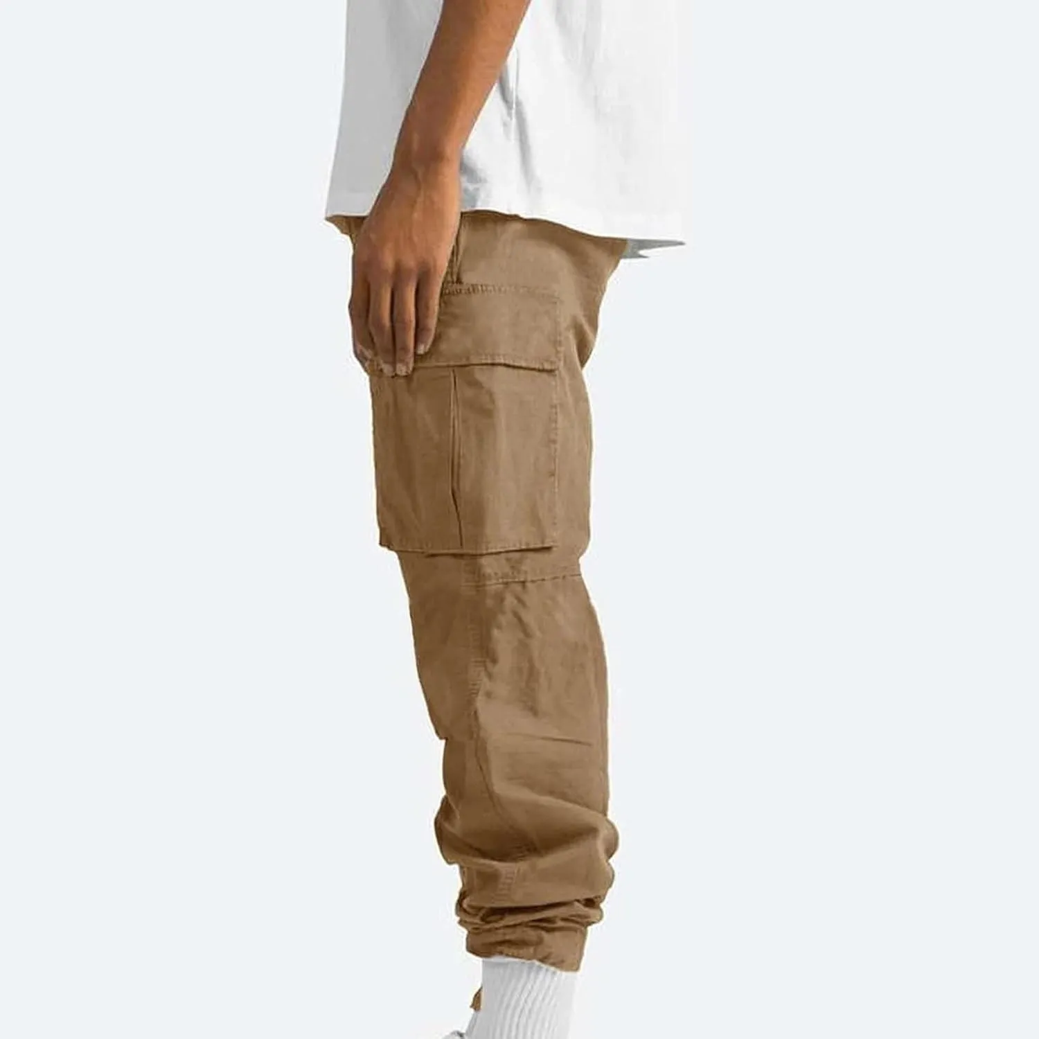 Cargo Pants for Men Multi Pockets Work Pants Breathable Elastic Waist Relaxed Hiking Outdoor Casual Pants Trouser