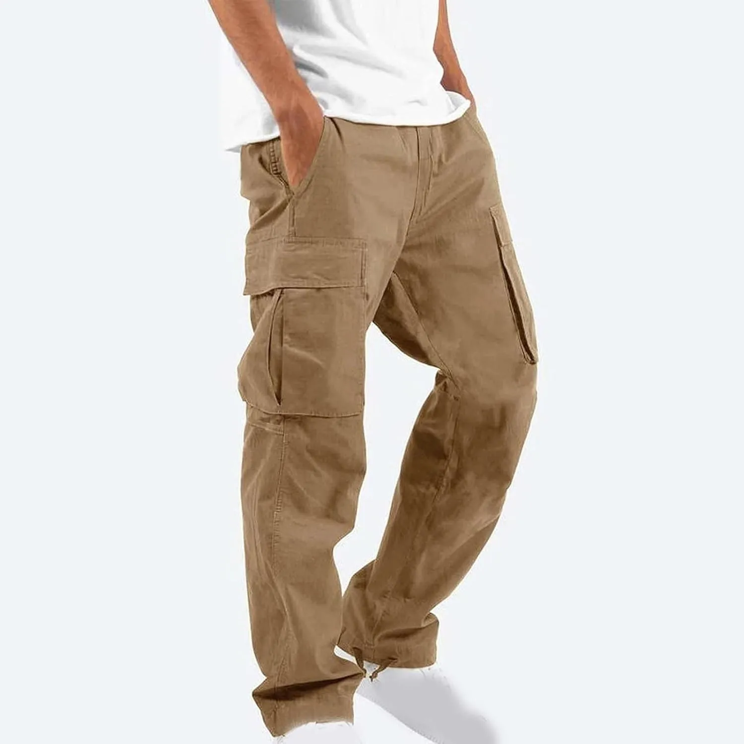 Cargo Pants for Men Multi Pockets Work Pants Breathable Elastic Waist Relaxed Hiking Outdoor Casual Pants Trouser
