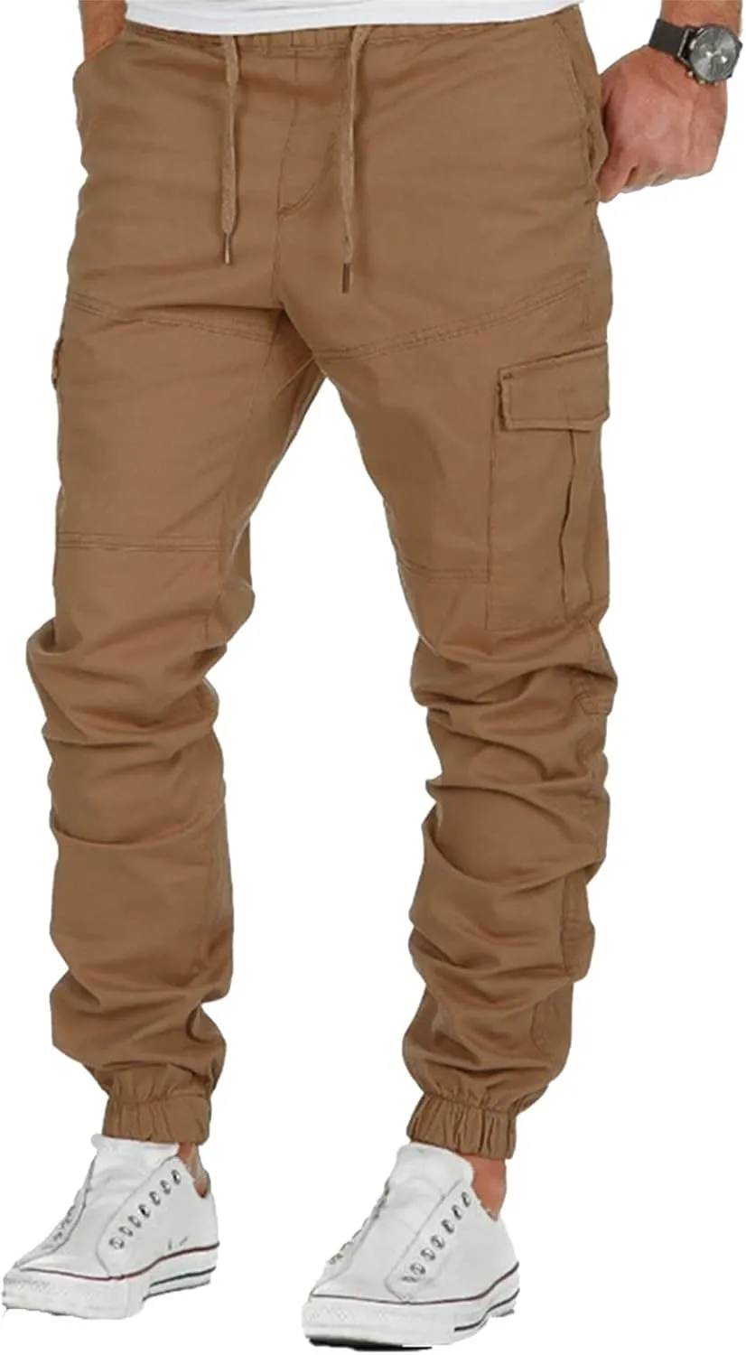 Cargo Pants for Men,Mens Multi-Pockets Pants Patchwork Outdoor Fashion Jogger Pants Streetwear with Drawstring