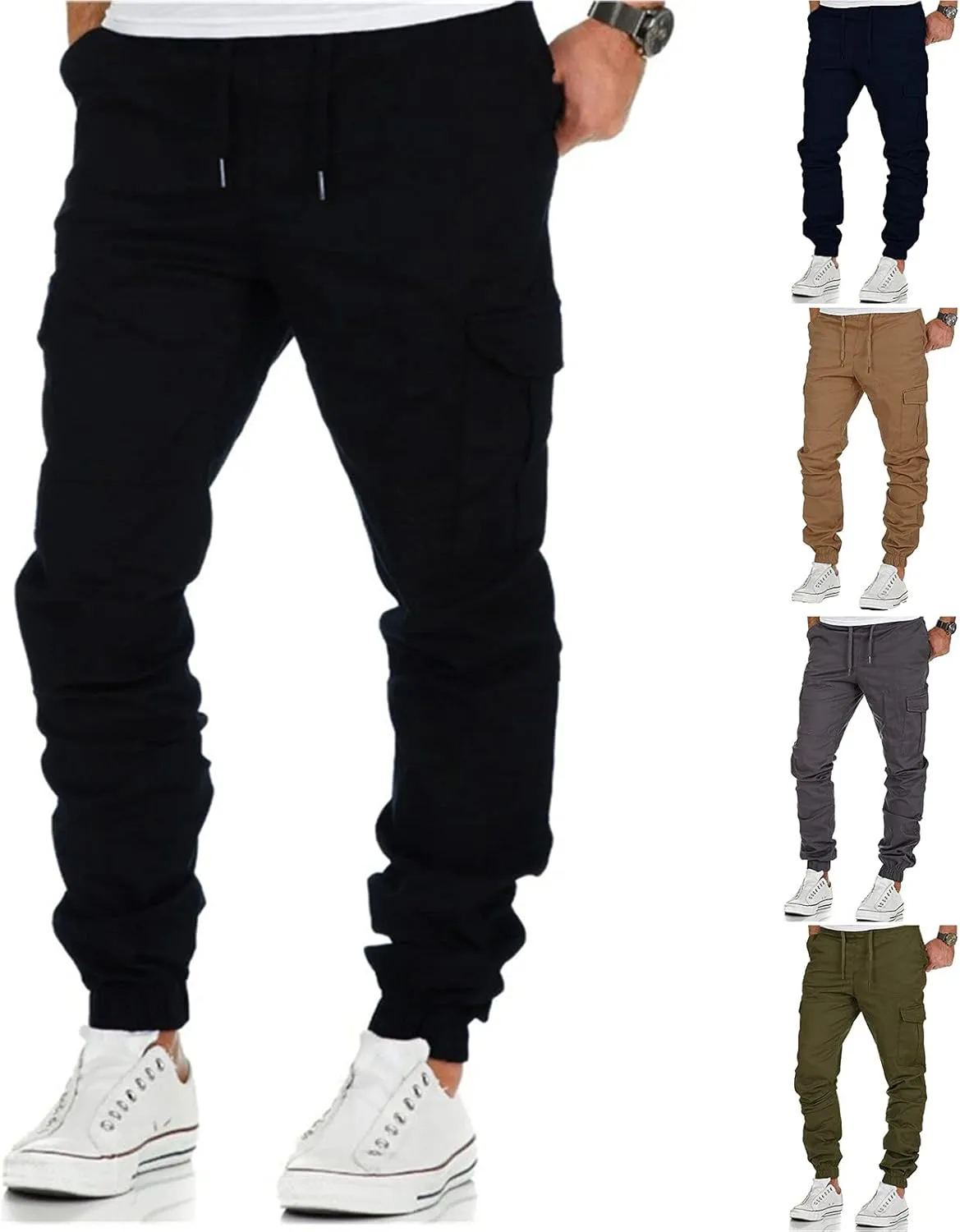 Cargo Pants for Men,Mens Multi-Pockets Pants Patchwork Outdoor Fashion Jogger Pants Streetwear with Drawstring