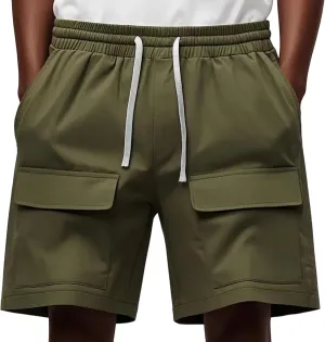 Cargo Shorts for Men Solid Color Drawstring Casual Sweat Short with Multiple Pockets Outdoor Running Shorts