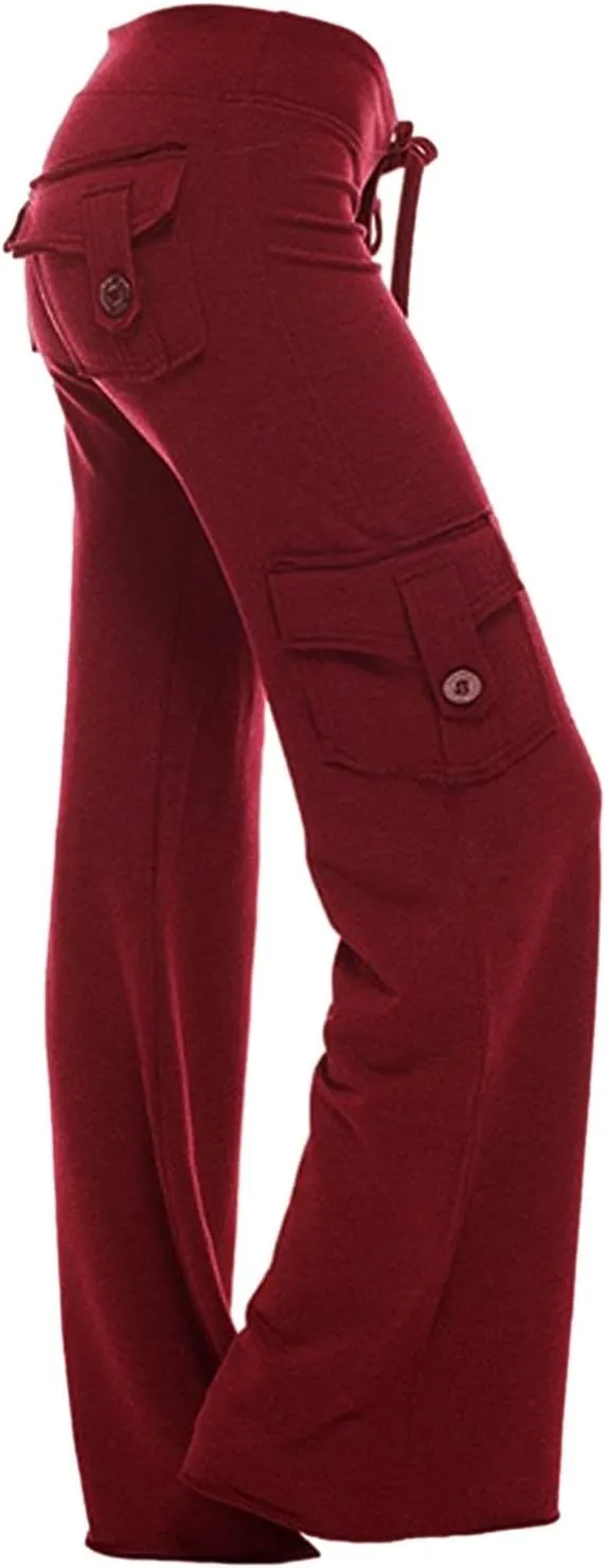 Cargo Yoga Pants for Women Plus Size High Waist Wide Leg Lounge Trousers Bootcut Flare Yoga Pant with Multi Pockets