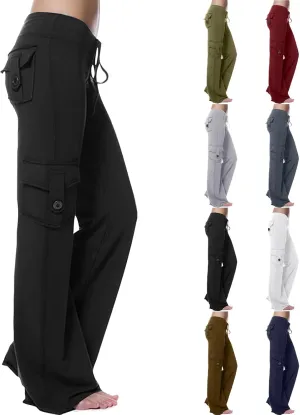 Cargo Yoga Pants for Women Plus Size High Waist Wide Leg Lounge Trousers Bootcut Flare Yoga Pant with Multi Pockets