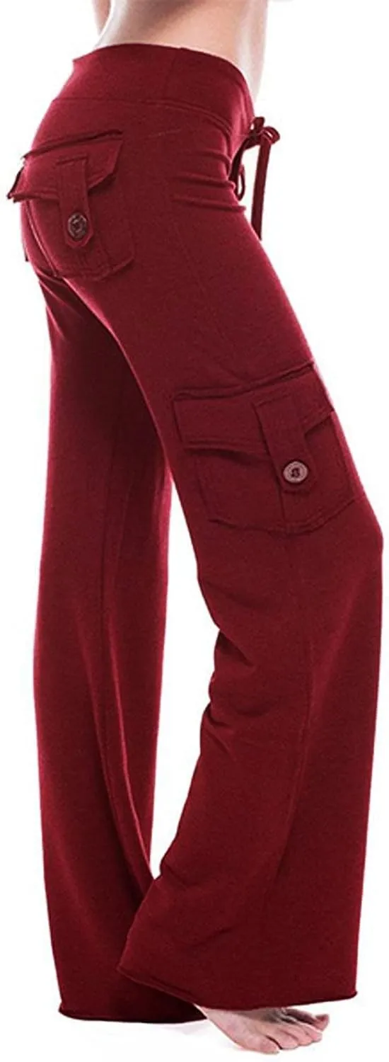 Cargo Yoga Pants for Women Plus Size High Waist Wide Leg Lounge Trousers Bootcut Flare Yoga Pant with Multi Pockets