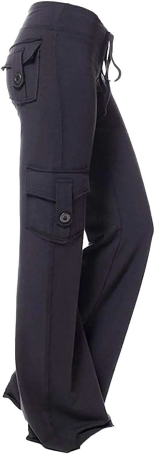 Cargo Yoga Pants for Women Plus Size High Waist Wide Leg Lounge Trousers Bootcut Flare Yoga Pant with Multi Pockets