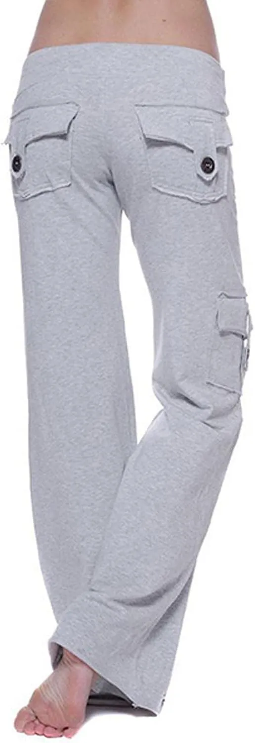 Cargo Yoga Pants for Women Plus Size High Waist Wide Leg Lounge Trousers Bootcut Flare Yoga Pant with Multi Pockets